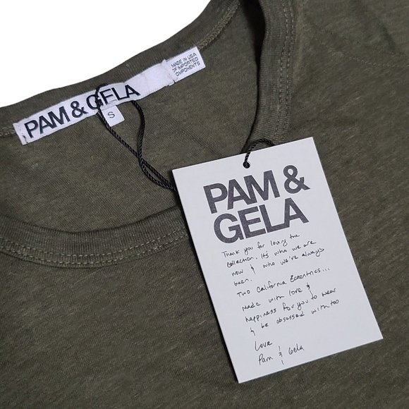 NWT Pam & Gela Cold Shoulder Tee Shirt Sz S Olive Green Crew Neck Short Sleeve - Picture 5 of 6